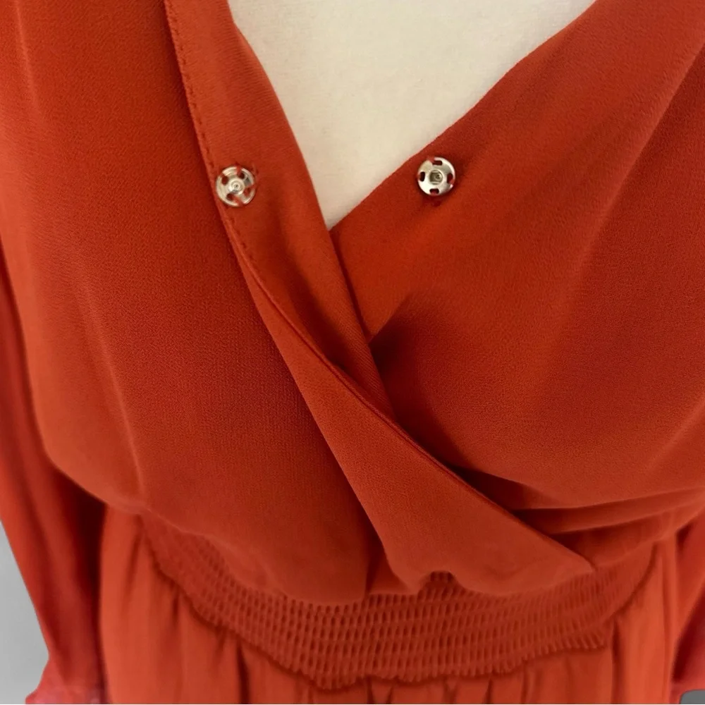 🆕 Vince Camuto Orange Ruffled Faux-Wrap Sundress Size Small - Picture 9 of 12